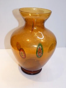 Murano Large Vase, Amber w Mille Fiore Multicolor Flowers - Picture 1 of 8