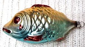 Antique VTG Blown Glass Embossed Blue FISH Christmas Ornament W. Germany 1930s - Picture 1 of 8