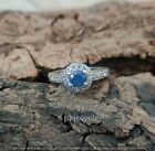 Solid 925 Sterling Silver Natural Blue Sapphire & CZ Gemstone Ring Size 7 R-588