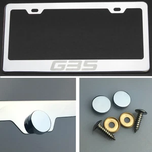 G35 Laser Engraved Polish Stainless Steel License Plate Frame Chrome Screw Cap - Imagen 1 de 12