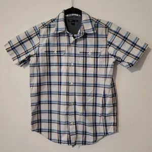 Gap Kids Shirt Boys Size L Short SVL Button Down White Blue Plaid 100% Cotton - Picture 1 of 7