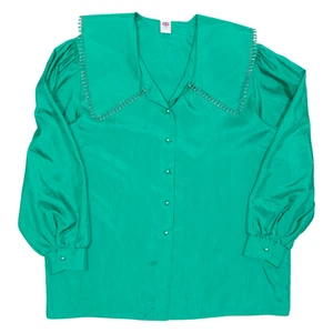 C&A Womens Blouse Green Long Sleeve Silk L - Picture 1 of 6