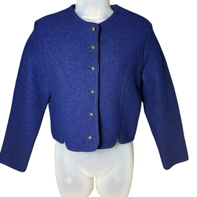 Tally Ho 100% Wool Jacket 10 Royal Blue Scandi Alpine Old Money 90s Cropped Chic - Image 1 of 4
