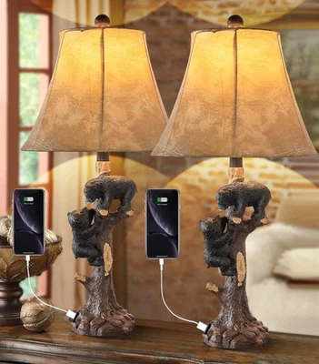 Climbing Bears Rustic Western Table Lamp Set of 2, 26" Rustic Bedside Lamp wi... - Image 1 of 4