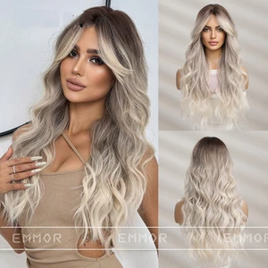 Female Bazi Bangs Gradient Gray Long Curly Hair Synthetic Full Head Cover - Picture 1 of 5