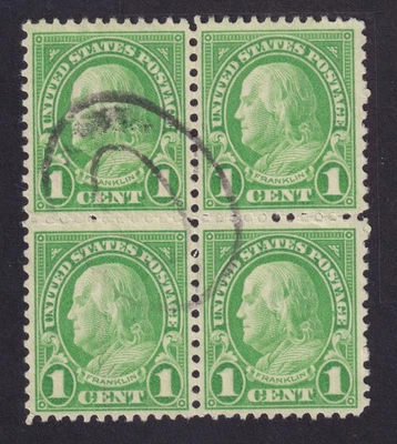 US 632 1c x 4 yl grn USED VF FRANKLIN BLOCK OF 4 FROM 1927 - EBB1P03 #1 - Image 1 of 2