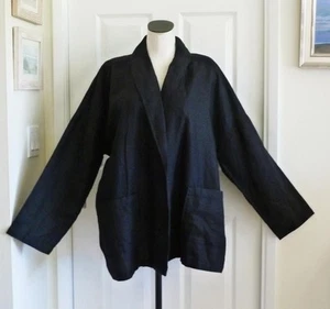 Eileen Fisher Black Linen Shawl Collar Boxy Fit Open Jacket XL Plus $278 59"B - Picture 1 of 9