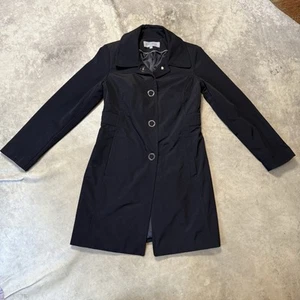 Anne Klein Coat Womens Size Small Black Mid Length Three Button Trench - Picture 1 of 9