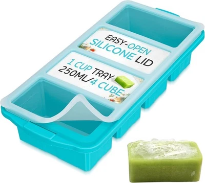 XOMOO Silicone Freezer Tray With Lid - Large size ice cube tray, One piece, 1 cup