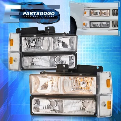 For 88-93 Chevy Silverado C/K 1500 2500 3500 Chrome Headlights + Signal Lamp Set - Изображение 1 из 4