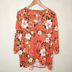 Chico's Blumendruck Shirt Größe 2 / Large Damen Baumwolle Modal Hi Low Tunika - Bild 1 von 8