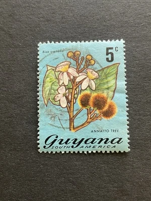Guyana South America  Used Stamp. Annatto Tree. 5c. - Image 1 of 2