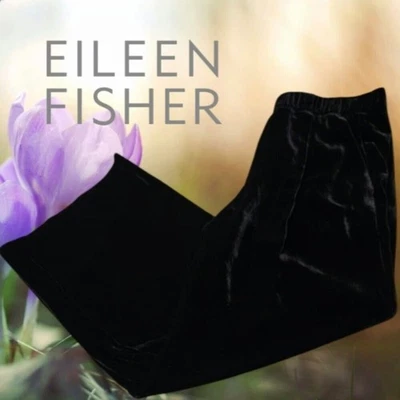 Eileen Fisher The System Velvet Wide Ankle Pleat Pull On Pants Black M NEW - Image 1 of 4