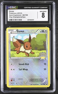 CGC 8 Eevee 2012 Dark Explorers 84/108 City Championships Pokemon Card - Image 1 of 2