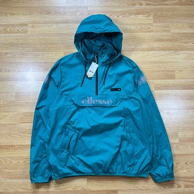 Ellesse Hooded Windbreaker Mens 4XL Teal Long Sleeve Pullover Half Zip Logo New  - Image 1 of 4