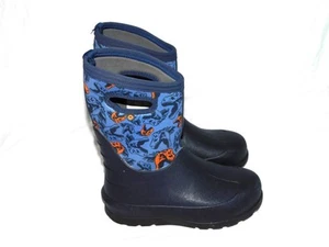 Bogs Youth Boys Size 4 Blue T Rex Dinosaur Boots Neo Classic Insulated Snow -35* - Picture 1 of 15