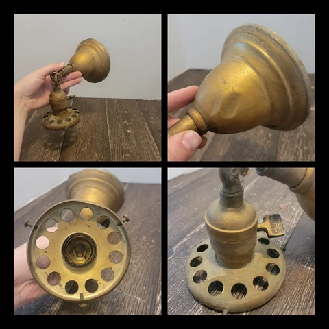 Antique Wall Sconce Brass Bryant Electric Light Fixture Bell Hanging Cover