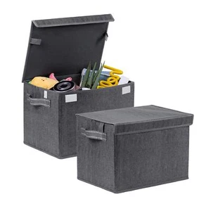 2 Pack Large Collapsible Storage Bin With Lid Decorative Box Cube Organizer Cont - Picture 1 of 8