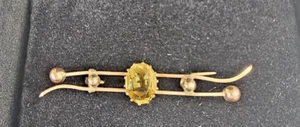 Antique 9ct Rose Gold & Citrine Bar Brooch Dainty Simple but Elegant - Picture 1 of 5