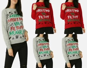 Ladies Christmas Jumper Merry Xmas Ya Filthy Muggle Knitted Winter Warm Sweater - Picture 1 of 3