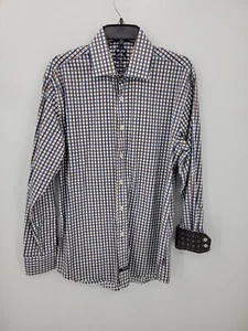 English Laundry Hemd Herren 16 34/35 braun blau kariert Flip Manschette Knopfleiste Büro - Bild 1 von 11