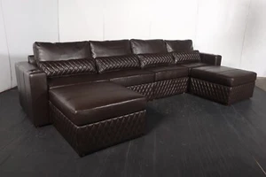 Seatcraft Diamante Leather Sectional Media Lounge w/ Ottomans, Dark Brown - Picture 1 of 3