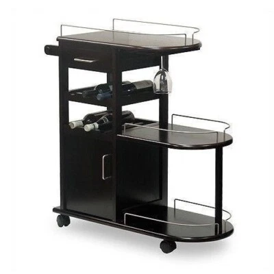 Carro de madera para servir bebidas espresso almacenamiento de bebidas barra enrollable mesa fiesta de vinos Foto 1 de 4