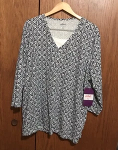 NWT NEW Chic Comfort Collection Size 3X 26/28 Top Shirt Blouse Blue White Tunic - Picture 1 of 5
