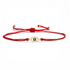 CZ Steine Gold Evil Eye Charm Rot Schnur Schutz Armband - Bild 1 von 3