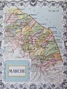Marche Italy San Marino Ancona Pesaro Gabriano 1950 decorative color map - Picture 1 of 4