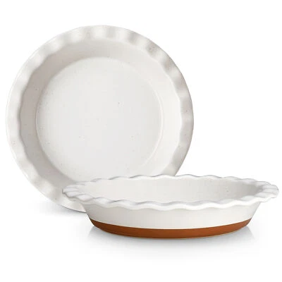 MALACASA 2-teiliges Weiß und Khaki Steingut Kuchenformen Kuchenteller Pie-Form - Bild 1 von 4