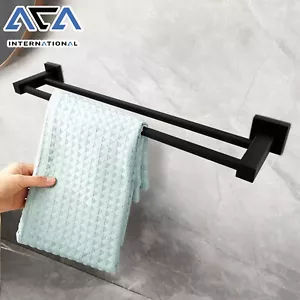 Black Bathroom Square 600mm Double Towel Rails Holder Bars Rack Stainless steel - Picture 1 of 8