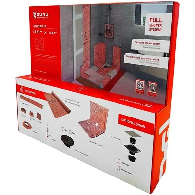 Kit de ducha GURU USA SuperKit con bandeja Lite Membrana de drenaje de acero inoxidable 48" x 49" Foto 1 de 4