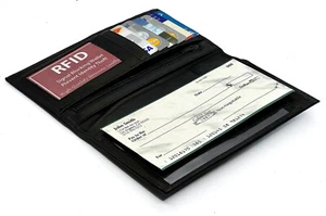 Cubierta de chequera de cuero genuino 8 tarjetas de crédito larga porta billetera hombres dama - Imagen 1 de 41