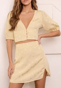 Lulus Looking Luminous Light Yellow Jacquard Two Piece Set Size XS - Picture 1 of 16