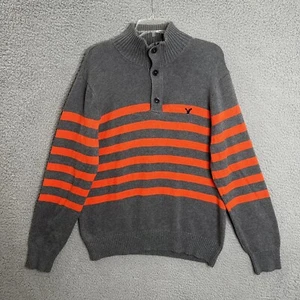 Suéter Tejido American Eagle 1/4 Cremallera Botón Para Hombres XL Gris Naranja Rayas - Imagen 1 de 9