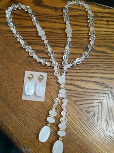 Avon  Jewelry Set Clear With Lg White  Beads - Picture 1 of 2