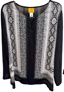 Rubino Rd. Blusa tunica nera e design pelle di serpente taglia 18 spacchi laterali e maniche a 3/4 - Foto 1 di 8