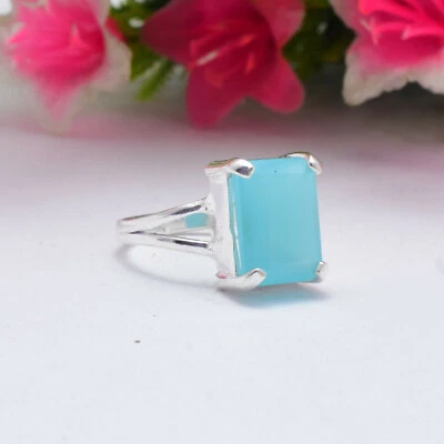 Valentine's Regalo Blu Calcedonio Gemma 925 Argento Sterling Fatto a Mano Anello - Immagine 1 di 4