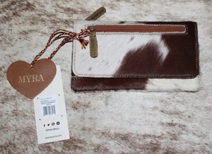 Bolso Myra #2714 "Wildfire" Hairon, Cartera de Cuero 7"x4" ~ Ranuras para Tarjetas ~ Bolsillos ~ Sorrel - Imagen 1 de 4