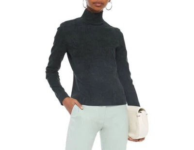 The Row Green Stretch-Suede Mock-Neck Long-Sleeve Top, Size M - Image 1 of 4