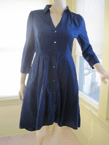 Moulinette Soeurs Anthropologie Dakota Navy Blue Shirt Dress Size 6 EUC - Picture 1 of 6