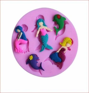 Mermaids Dolphin Silicone Mold 3"H Candy Fondant Chocolate Resin Crafts DIY Kids - Picture 1 of 3