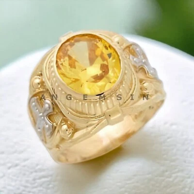 Anillo de citrino enchapado en oro de plata de ley 925 para hombre #AL513 Foto 1 de 4
