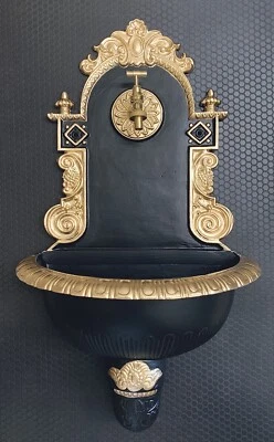 Aluminium Wandbrunnen Barock  Messing Wasserhahn Gartenbrunnen Waschbecken Deko - Bild 1 von 4