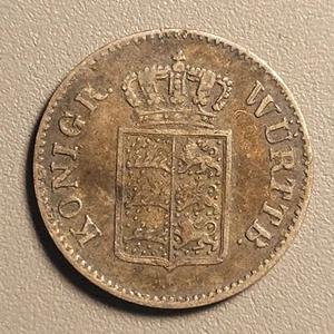 1842 Wurttemberg 3 Kreuzer Coin - Silver - German States - Picture 1 of 2