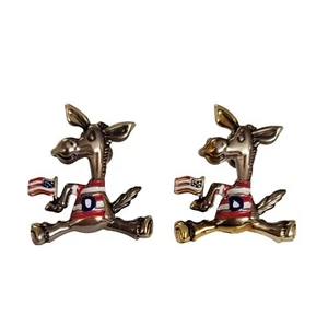 Best Silver Tone Patriotic Donkey Flag Democratic Post Earrings, Signed E23 - Picture 1 of 7