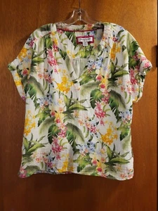 Tommy Bahama Island Soft  Breezy Blooms Florals  White  Pullover Sz L - Picture 1 of 6