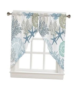 Swag Curtain Valances Nautical Coastal Ocean Coral Short Swag Topper for Small - Picture 1 of 7