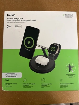 Belkin BoostCharge Pro 3 IN 1 Magnetic Charging Stand WIZ023TTBK OPEN BOX NEW! - Изображение 1 из 4